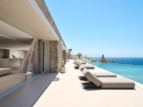 Villa Blue Diamond terrace and infinity pool in Kalo Livadi Mykonos