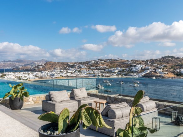 Villa Aegeas terrace with sea view in Ornos Mykonos